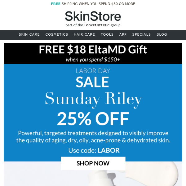 20% off Sunday Riley ❤️ Labor Day Sale