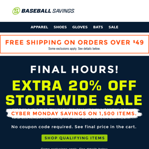 Final Hours: Extra 20% Off Storewide! Plus Free Ship Over $49!