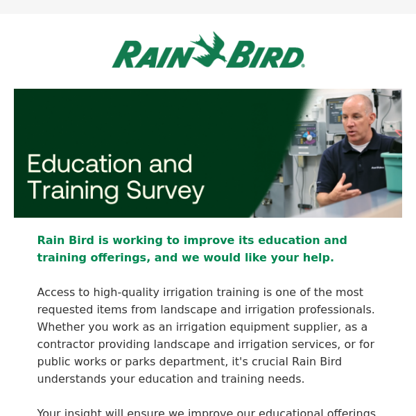 We need your feedback on Rain Bird training.