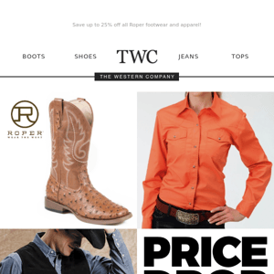 Save up to 25% on Roper Footwear & Apparel!