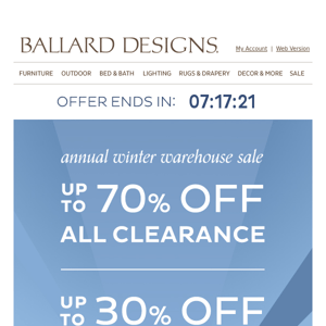 Up to 70% off clearance ends tonight