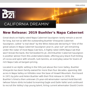 New Release: 2019 Buehler's Napa Cabernet