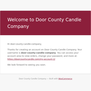 Your Door County Candle Company account has been created!