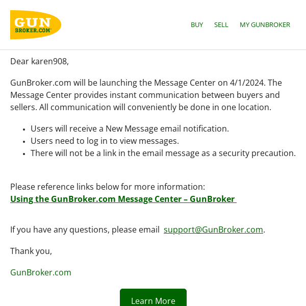 Site Update: GunBroker.com launching Message Center