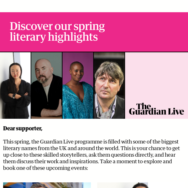 Explore the best literary events from the Guardian
