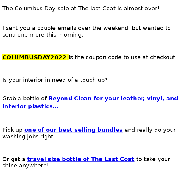 Last day for Columbus Day Discounts!