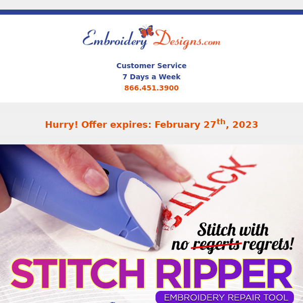 Stitch Ripper - Embroidery Repair Tool - $74.99 + Free Shipping -  Embroidery Designs