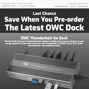 Last chance to save when you pre-order the latest dock from OWC...