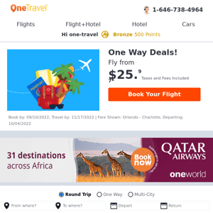 ✈ One Way Deals: Fly from $25.97!