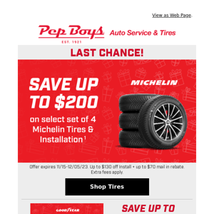 LAST CHANCE: Save $200 on Michelin💸