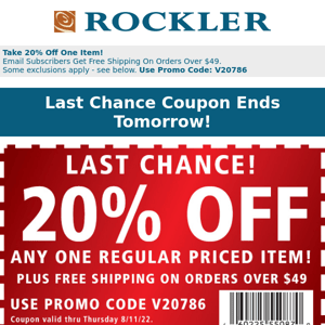 Last Chance for 20% OFF Coupon—Ends Tomorrow!