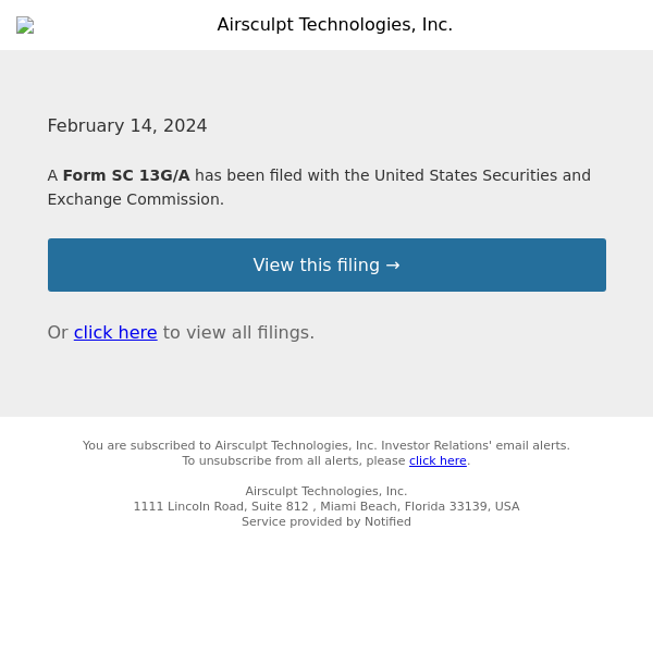 New Form SC 13G/A for Airsculpt Technologies, Inc.