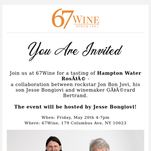 Save The Date! Hampton Water Tasting Event with Jesse Bongiovi