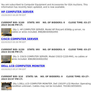 GSA Auctions Computer Equipment and Accessories Update