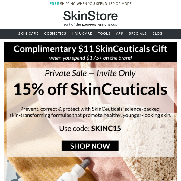 ICYMI: 15% off SkinCeuticals + $11 gift with purchase