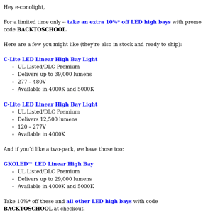 E-conolight, take 10% off LED high bays