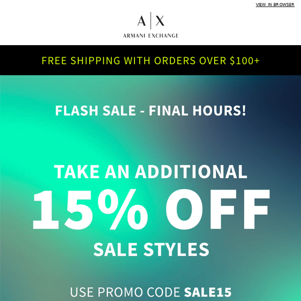 ENDS SOON: Extra 15% off FLASH SALE - Armani Exchange