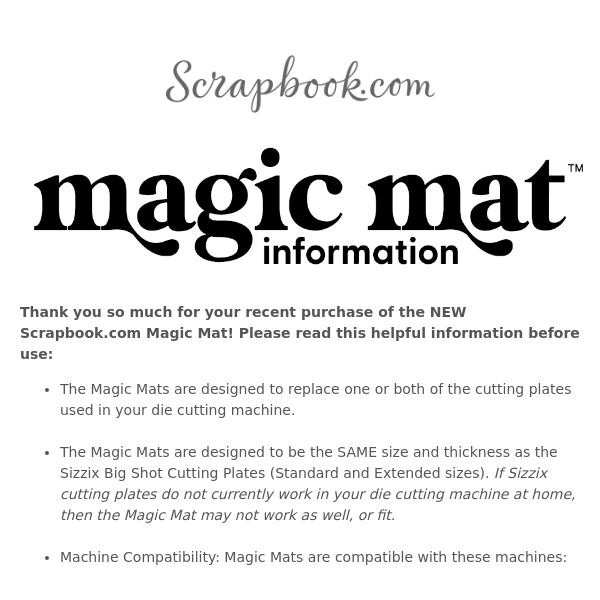 Important Magic Mat Information - Scrapbook