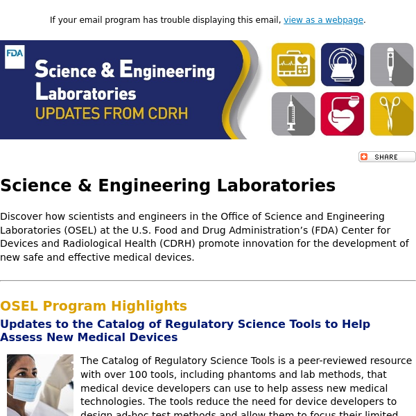Science and Engineering Laboratories: Updates from FDA/CDRH - US FDA