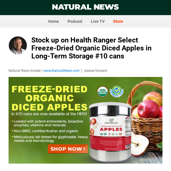 Stock up on Health Ranger Select Freeze-Dried Organic Diced Apples in Long-Term Storage #10 cans