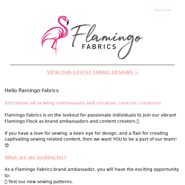 Flamingo Fabrics Join our Flamingo Flock!🦩