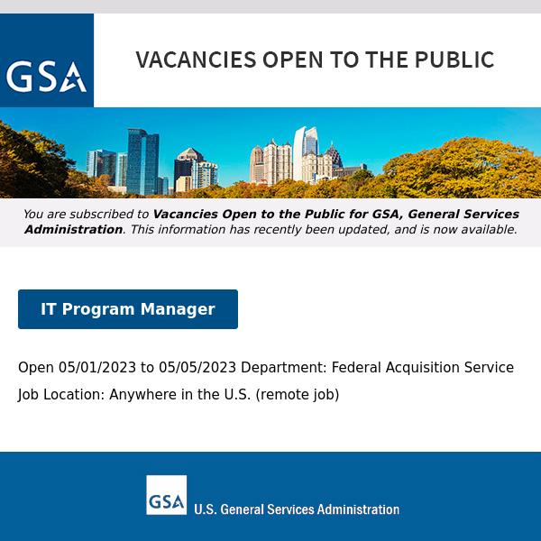 New/Current Job Opportunities at GSA Open to the Public (All U.S. Citizens)