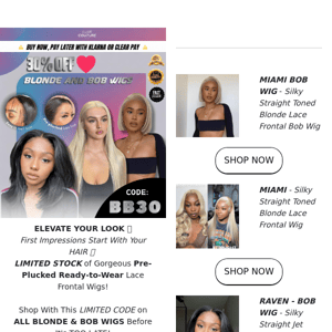 ⚠️ENDING SOON: 30% OFF Blonde & Bob Wigs⚠️