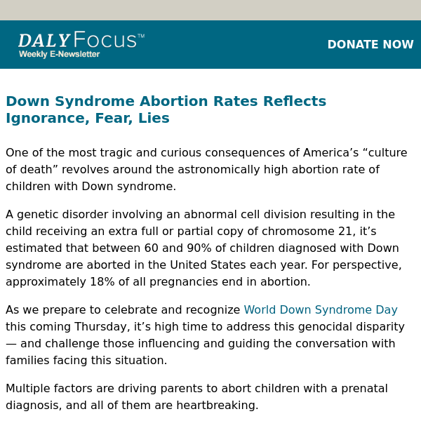 Down Syndrome Abortion Rates Reflects Ignorance, Fear, Lies