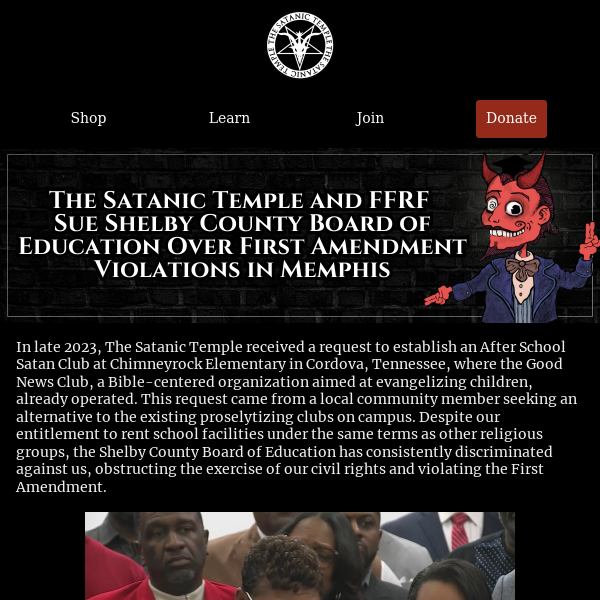 The Satanic Temple and FFRF Sue Shelby County Board of Education Over First Amendment Violations in Memphis