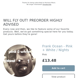 PREORDER ADVISED! Frank Ocean - Pink + White / Nights