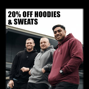 🏉 20% Off Hoodies & Sweats!