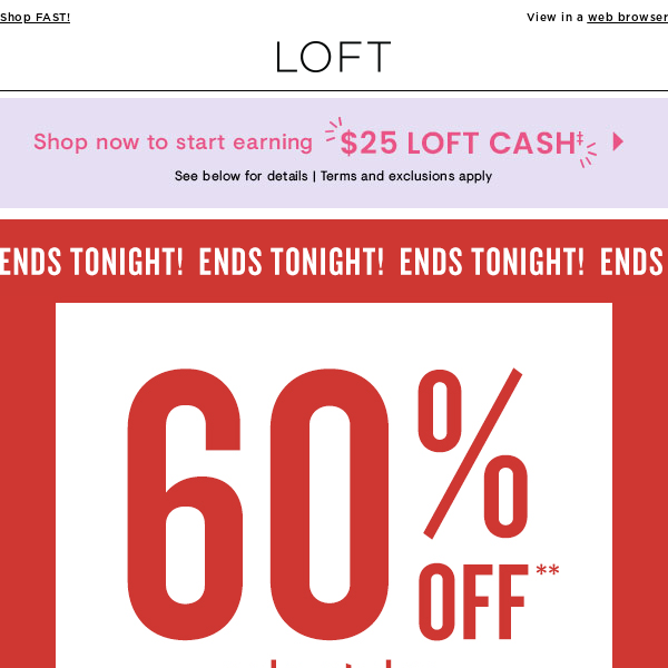 ENDS TONIGHT: 60% off sale + extra 20% off