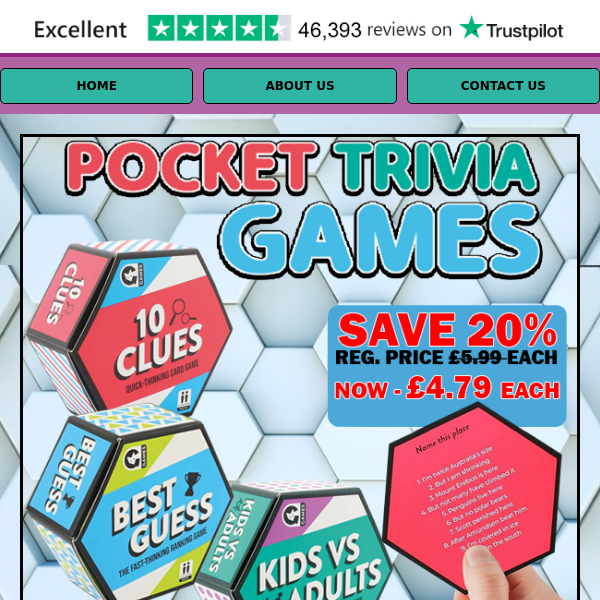 20% Off These three different pocket family quiz games!