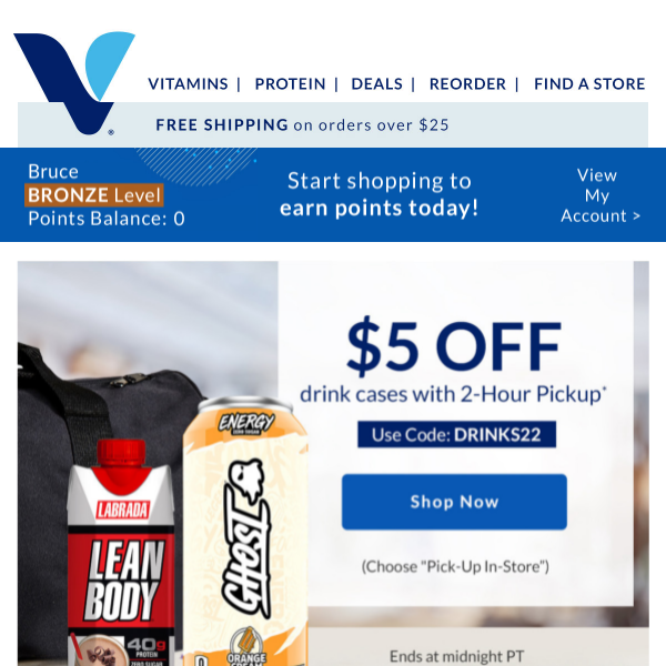 The Vitamin Shoppe—$5 off drink cases awaits!