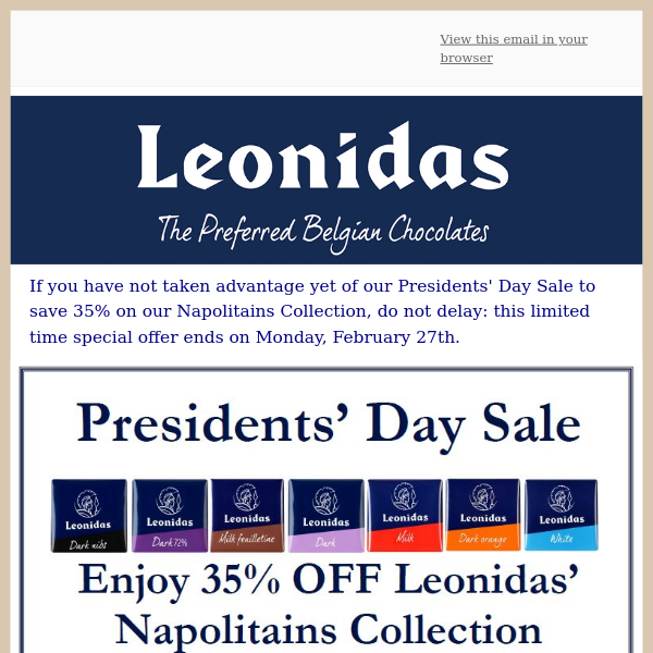 Only a few more days to enjoy 35% OFF Leonidas Napolitains