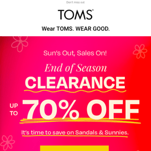 Up to 70% off | SAVE on sandals & sunnies