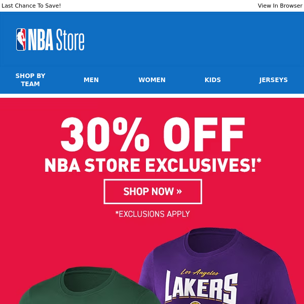 HURRY! 30% Off NBA Store Exclusives Ends Today!