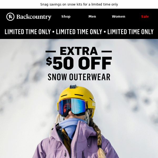 Grab an extra $50 off snow outerwear