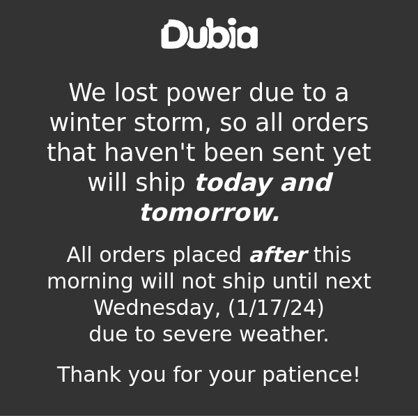No shipping until 1/17/24