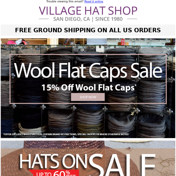 FINAL WEEKEND -- 15% Off Wool Flat Caps | FREE USA Ground Shipping on ALL US Orders