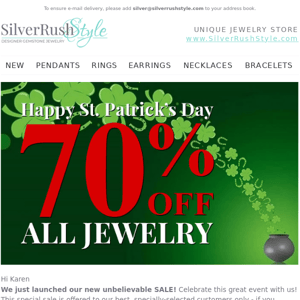 Happy St. Patrick's Day - All Jewelry 70% Off