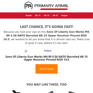 ⚡ It’s almost gone! See if Sons Of Liberty Gun Works M4 89 5.56 NATO Barreled AR 15 Upper Receiver Pinned NOX 14.5 is available ⚡