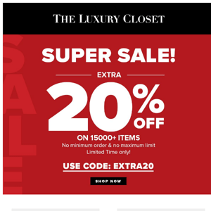 The Luxury Closet coupon code, Get one now!