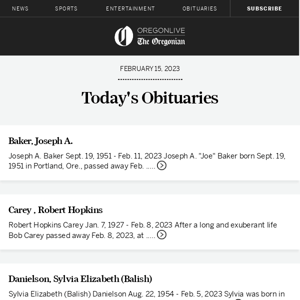 Latest obituaries for February 15, 2023