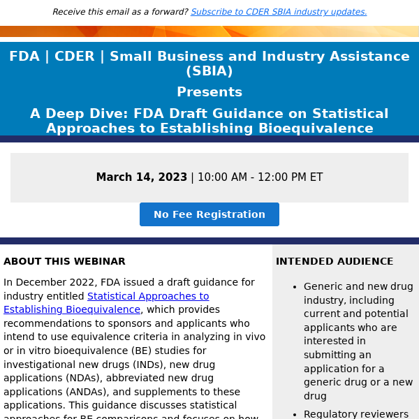 SBIA | A Deep Dive: FDA Draft Guidance on Statistical Approaches to Establishing Bioequivalence
