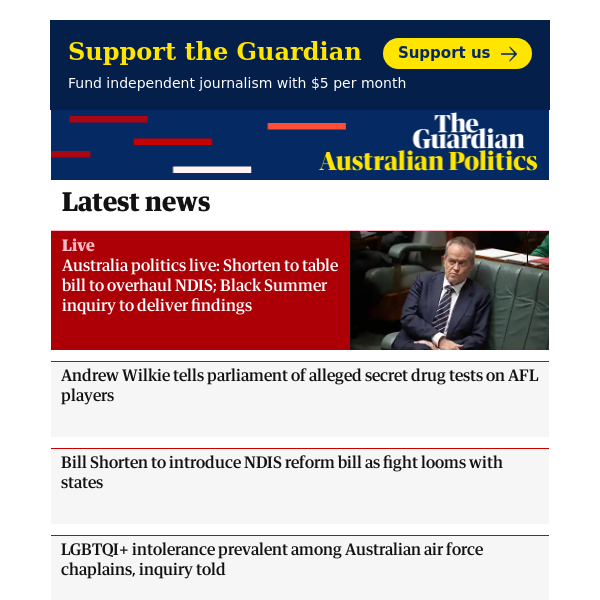 Australian politics: Australia politics live: Shorten to table bill to overhaul NDIS; Black Summer inquiry to deliver findings
