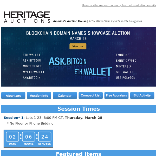 Only Two Days Remain to Bid in our Blockchain Domain Names Auction