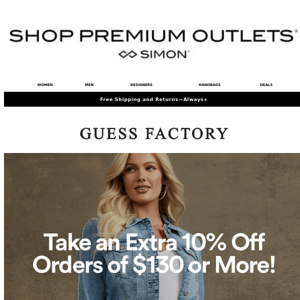NEW DROP: Extra 10% off GUESS Factory