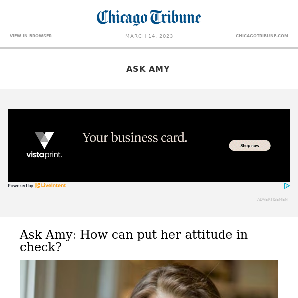 Ask Amy: How can put her attitude in check?