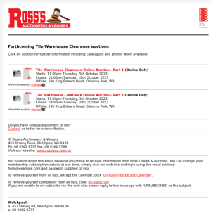 Ross's > Forthcoming Tile Warehouse Clearance auctions